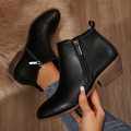 Side Zipper Block Heel Ankle Boots