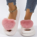 Women's plush heart-shaped open-toe slippers