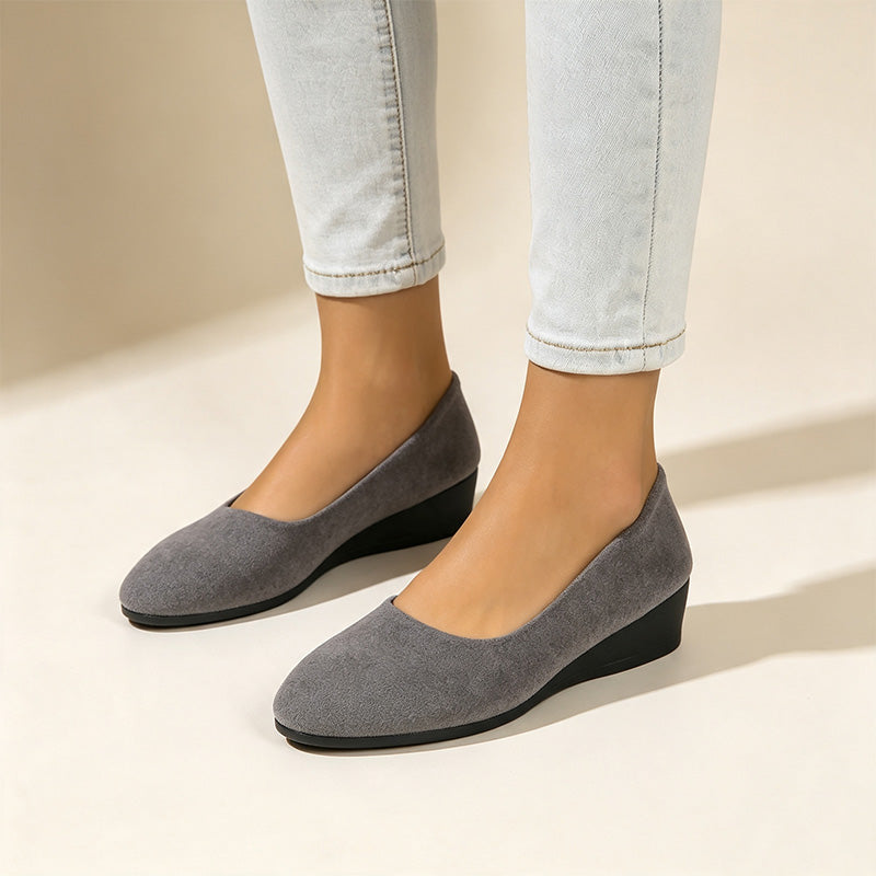 Women's Soft Suede Wedge Pumps Comfort Slip On Low Heel Casual Shoes