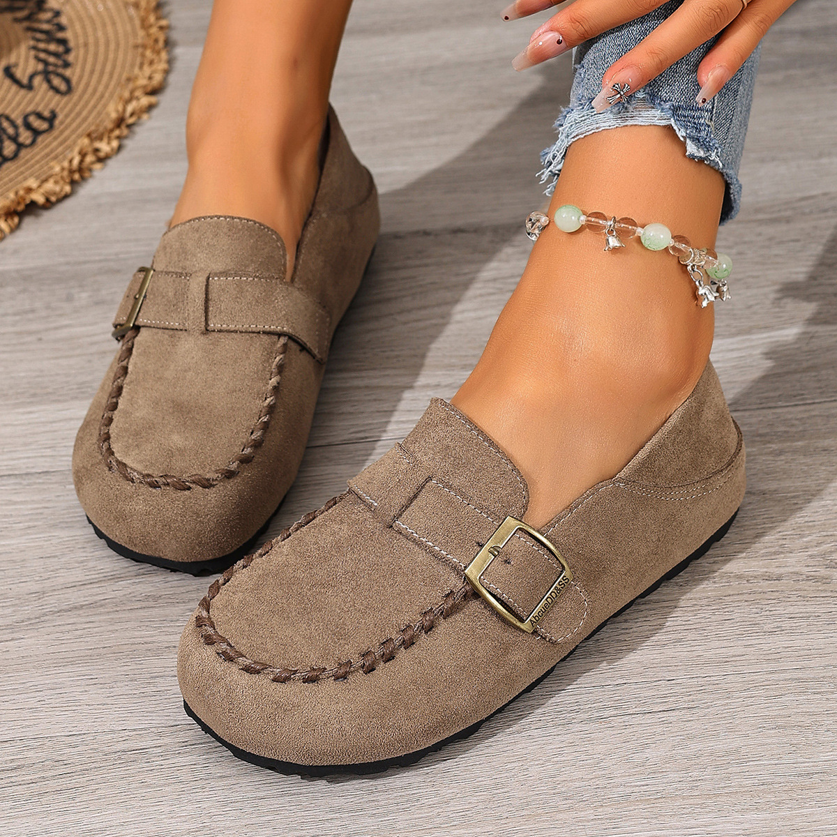 Women Buckle Detail Casual Flat Loafers