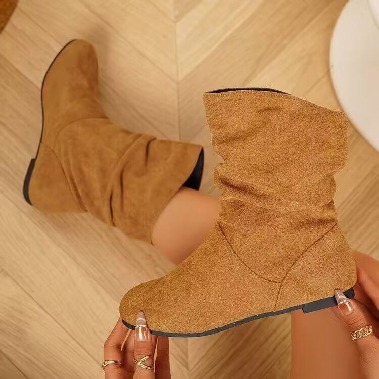Women's casual ruched flat ankle boots