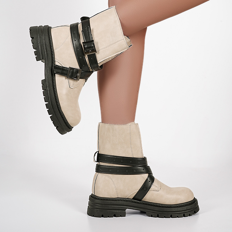 Women's Retro Buckle-Strap Platform Boots