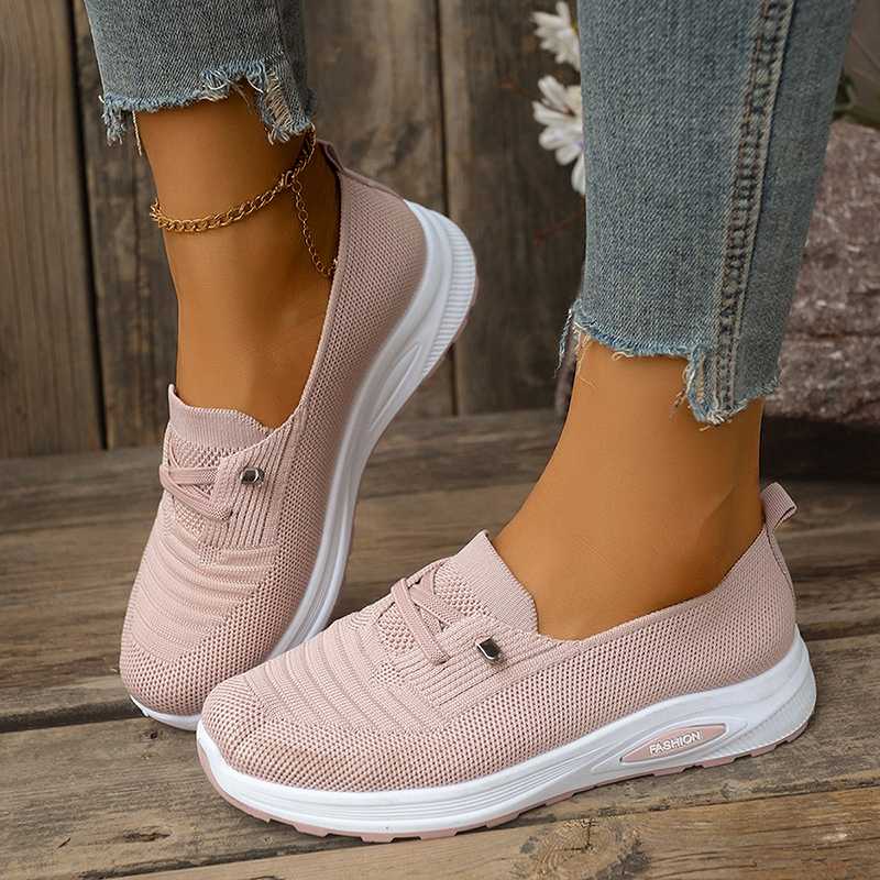 Women Knit Mesh Slip On Platform Walking Shoes