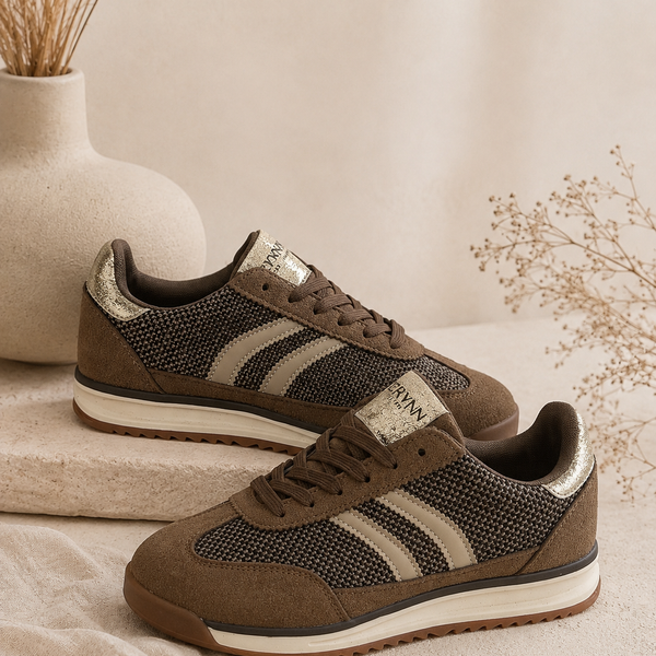Women's Retro Suede-Look Sneakers – Brown