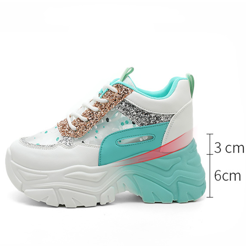 Sparkly Mesh Color-Block High-Top Platform Sneakers