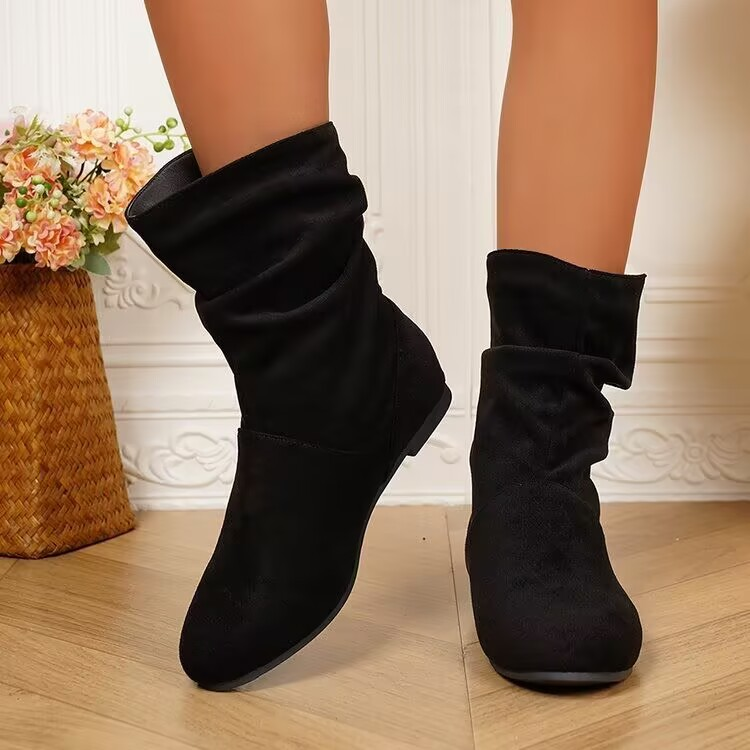 Women's casual ruched flat ankle boots