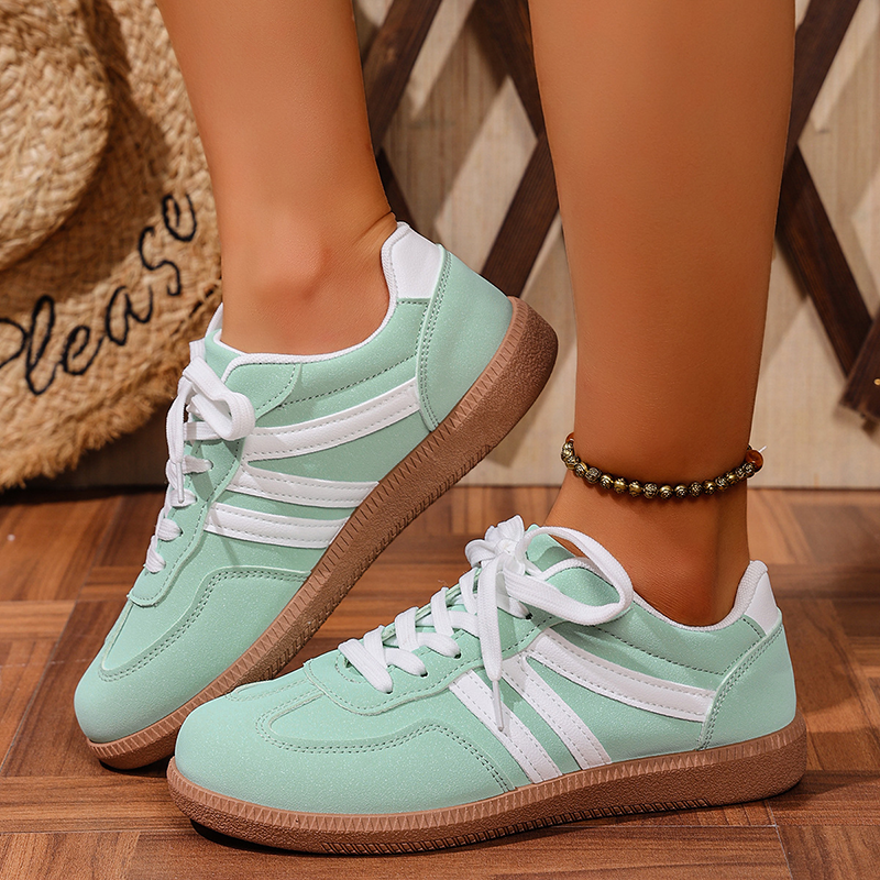 Women's Retro Striped Lace-Up Casual Flats