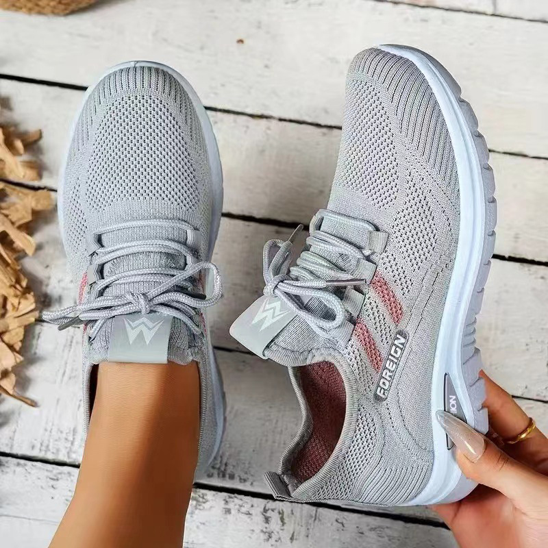 Women's Breathable Lightweight Knit Lace-Up Walking Shoes