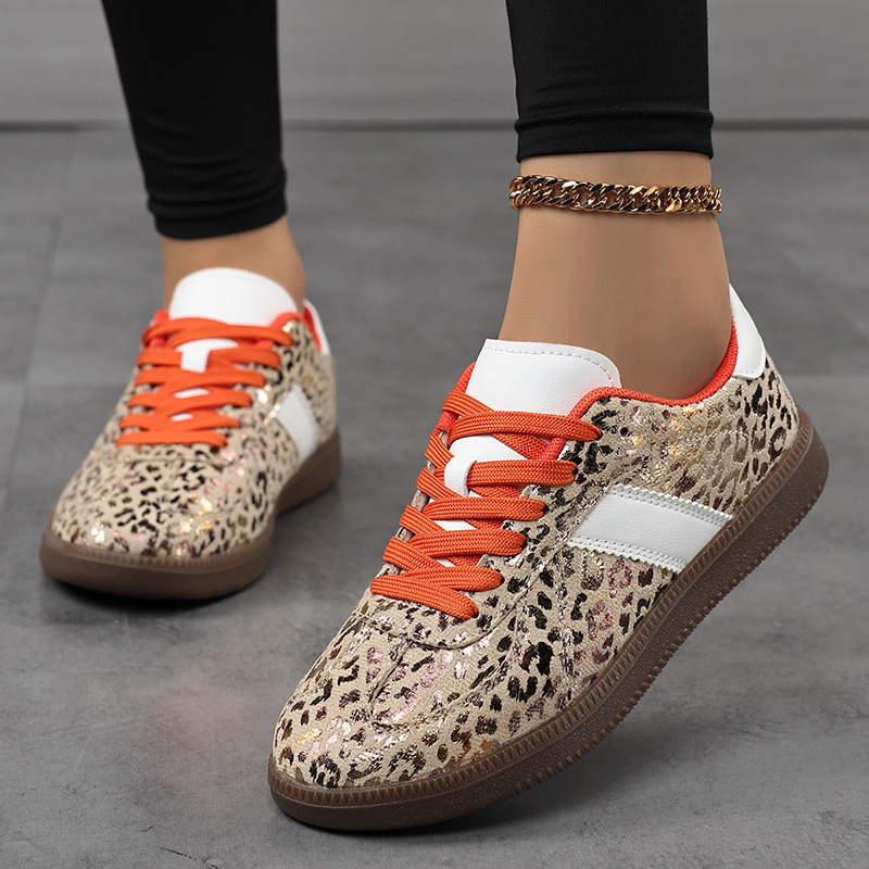 Women's Multicolored Leopard Print Retro Lace-Up Sneakers