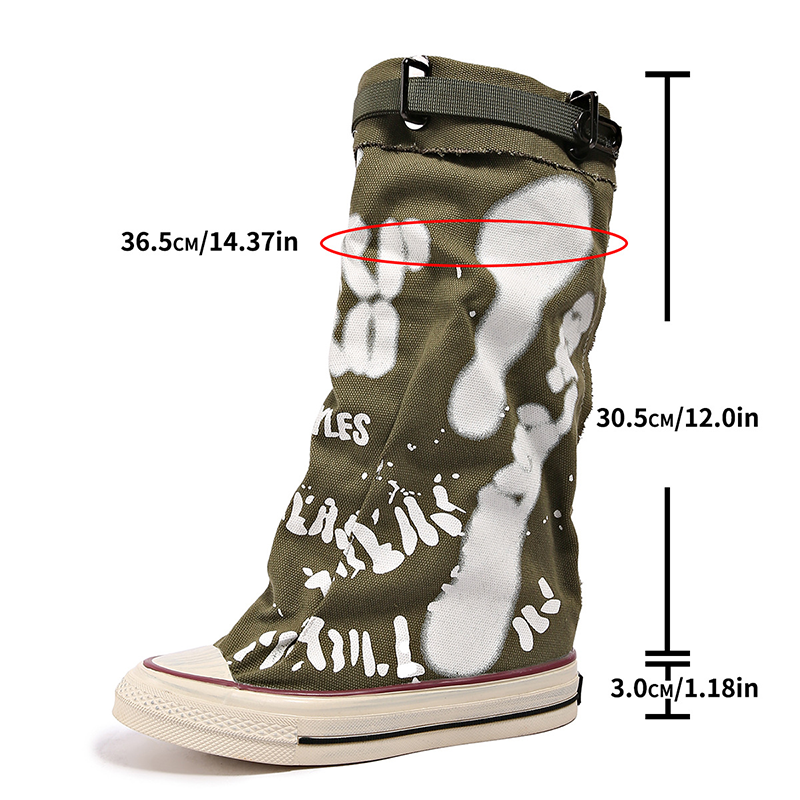 Women's Graffiti-Print Foldable Canvas Mid-Calf Boots