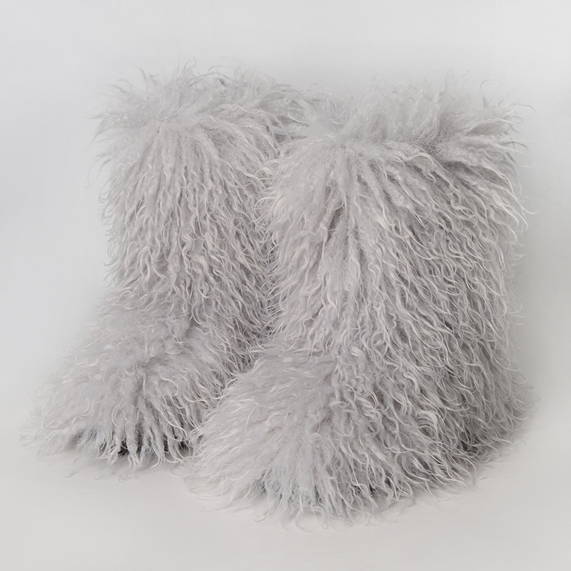 Women's fluffy curly-fur mid-calf boots