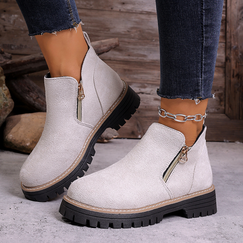 Women's Side Zipper Platform Chunky Ankle Boots
