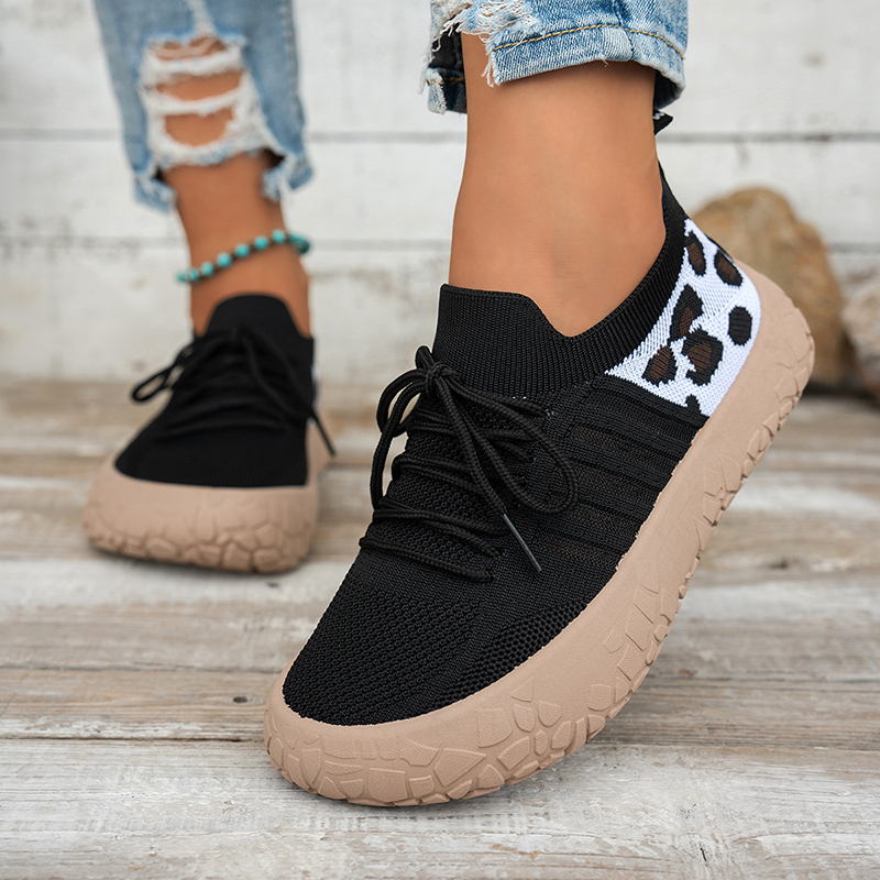 Women's Leopard-Print Panel Fly-Knit Sneakers
