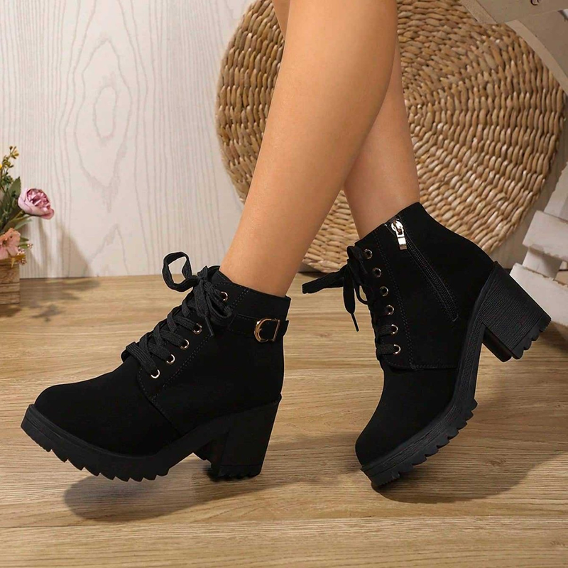 Women's Lace-Up Block-Heel Ankle Boots