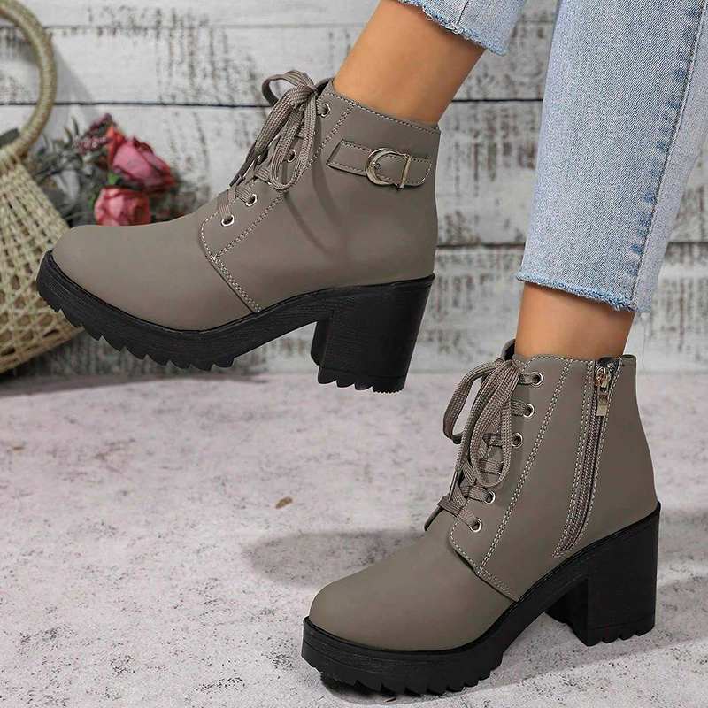 Women's Lace-Up Block-Heel Ankle Boots