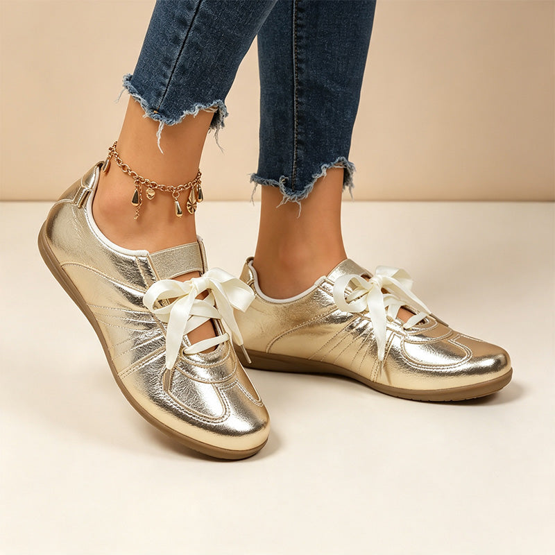Women's Satin Ribbon Flat Sneakers