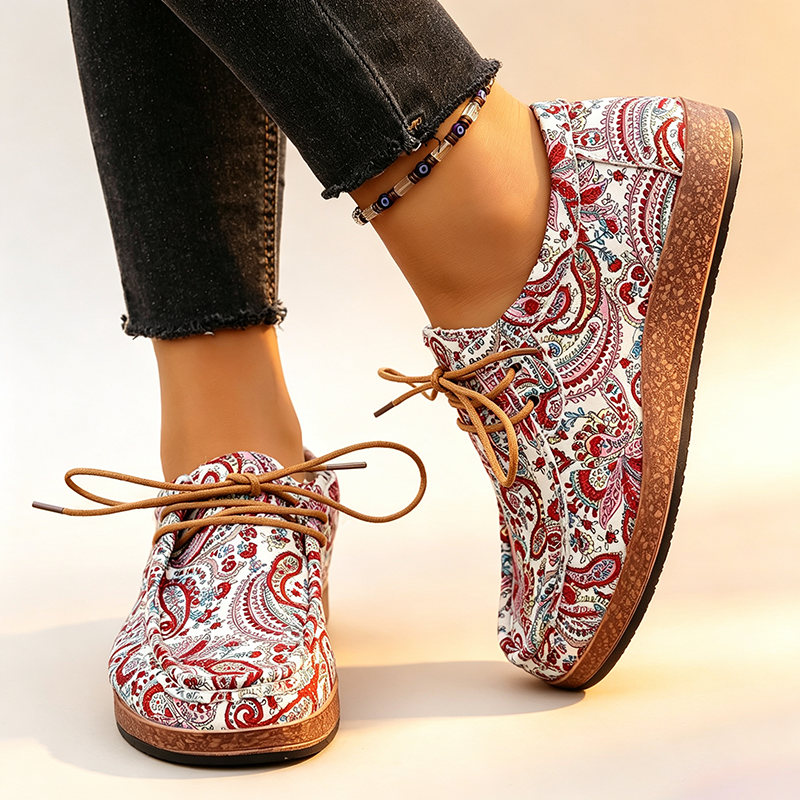Women's Bohemian Geometric Print Lace-Up Canvas Shoes