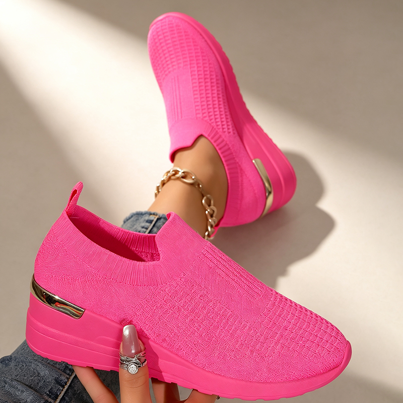 Women's Fly Knit Breathable Mesh Chunky Platform Casual Shoes