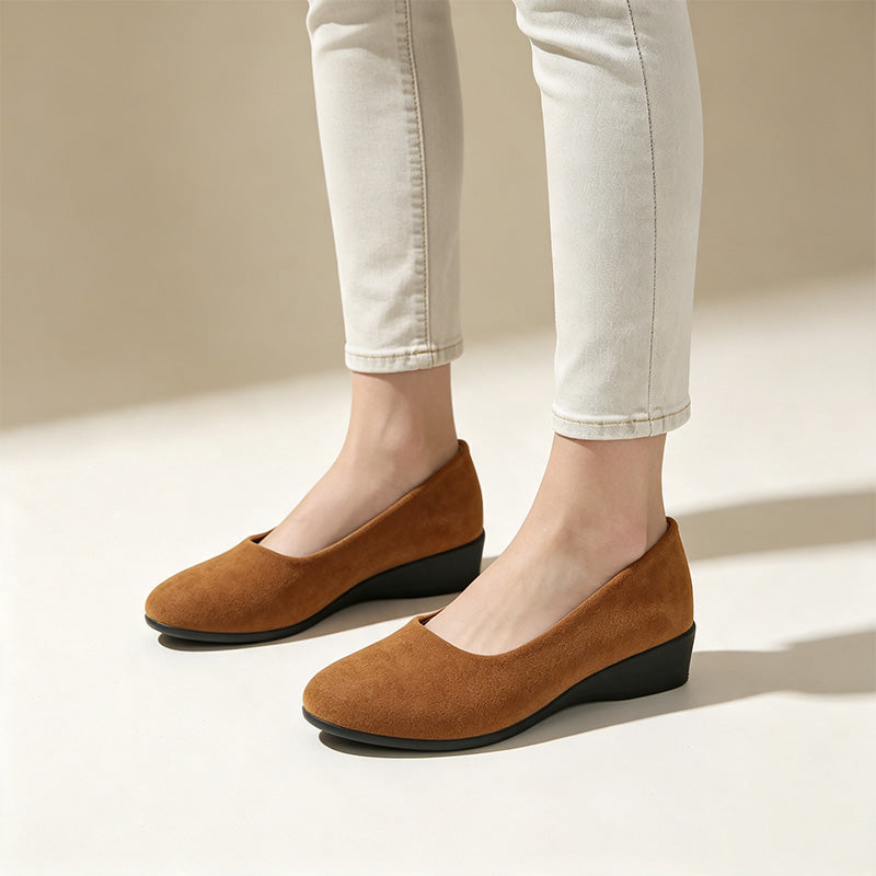 Women's Soft Suede Wedge Pumps Comfort Slip On Low Heel Casual Shoes