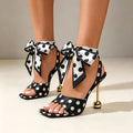 Women's black and white polka-dot high-heeled sandals