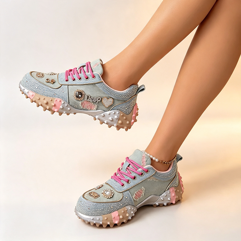 Women's Floral Rhinestone Platform Sneakers