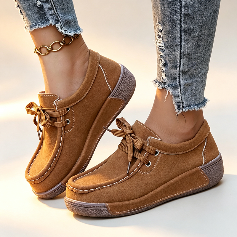 Women's Suede Lace-Up Platform Walking Shoes – Comfortable Sneakers