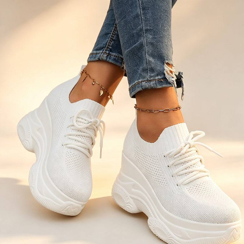 Women's knitted breathable casual thick-soled wedge sneakers
