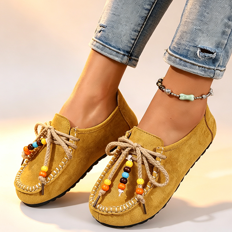Women's Colorful Beaded Suede Slip-On Loafers