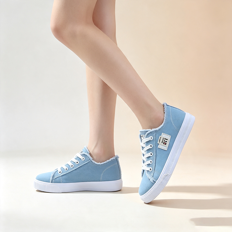Women's casual canvas lace-up sneakers with frayed edge detailing