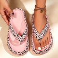 Women's Heart-Print Leopard-Pattern Platform Flip-Flops