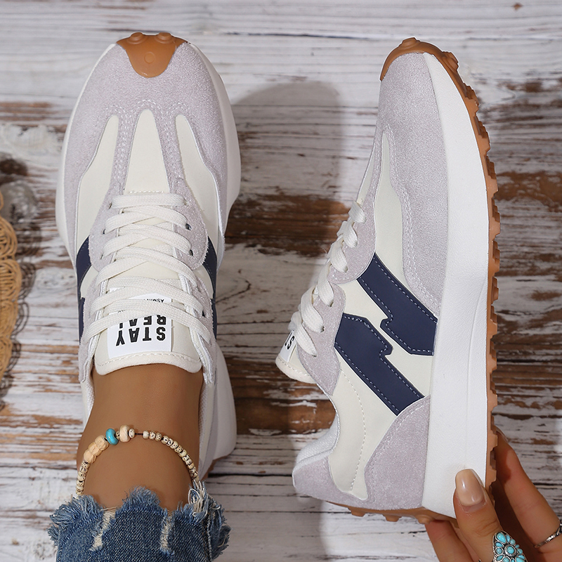 Retro Color Block Platform Sneakers for Women