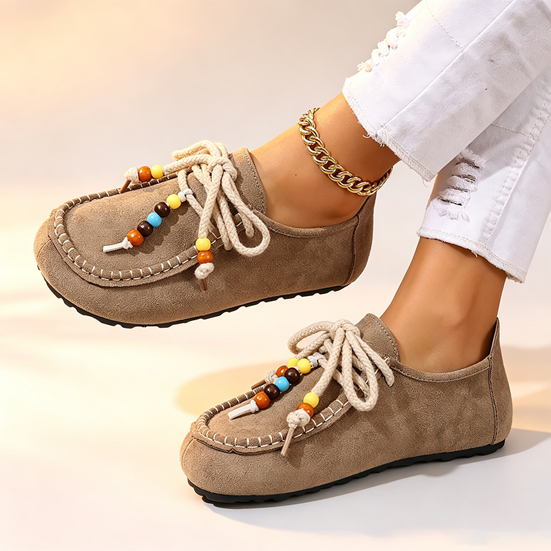 Women's Colorful Beaded Suede Slip-On Loafers