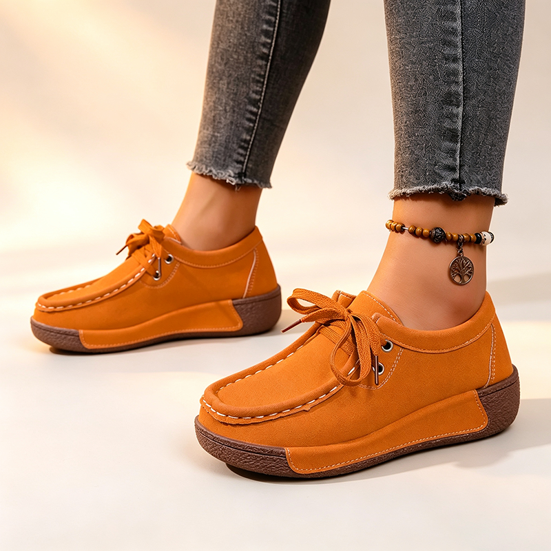 Women's Suede Lace-Up Platform Walking Shoes – Comfortable Sneakers