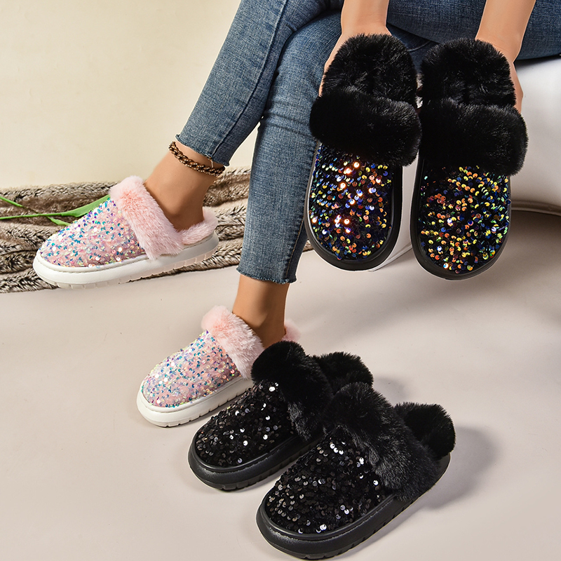 Women's Sequin Plush Slippers