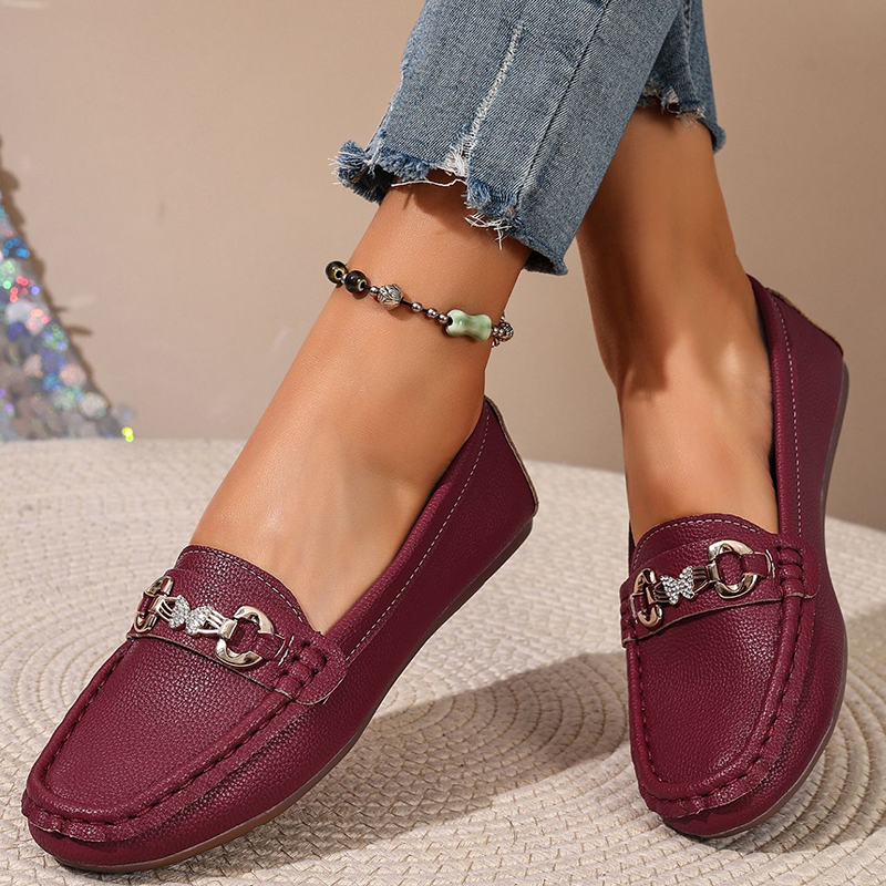 Women's Rhinestone Metal‑Bit Slip‑On Loafers