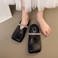 Square-toe rhinestone-embellished backless flats