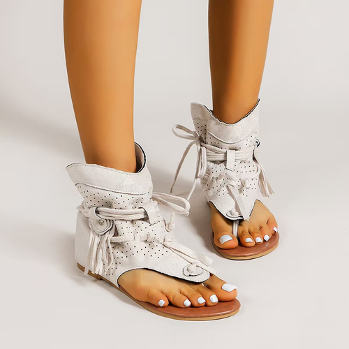Women's Bohemian Tassel Ankle Boot Sandals – Cut-out Flat Thong Boots