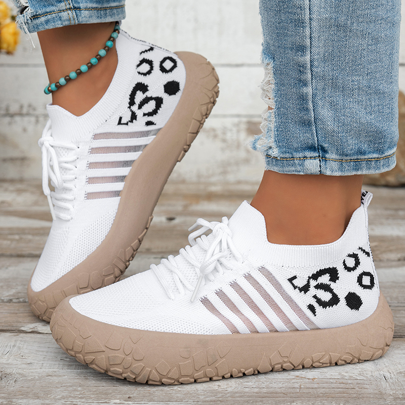 Women's Leopard-Print Panel Fly-Knit Sneakers