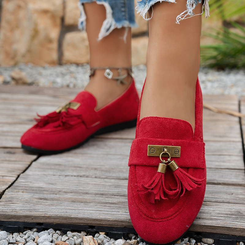 Women's Casual Loafers with Tassels and Vintage Metal Buckle
