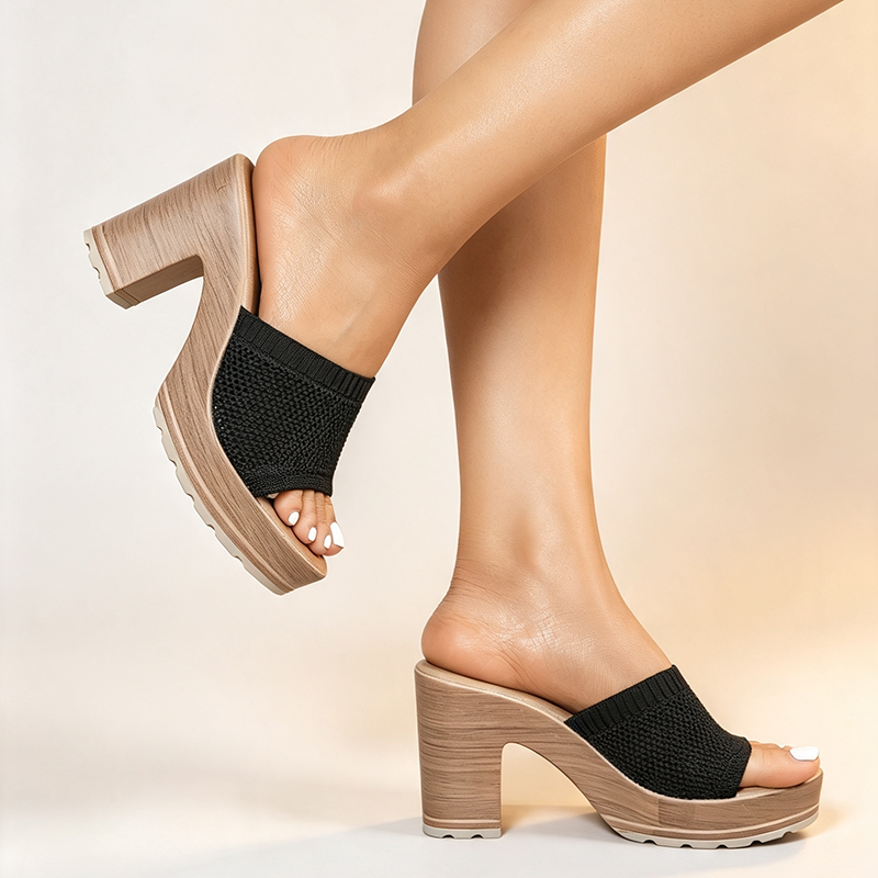 Women's Knitted Open-Toe Platform Mules