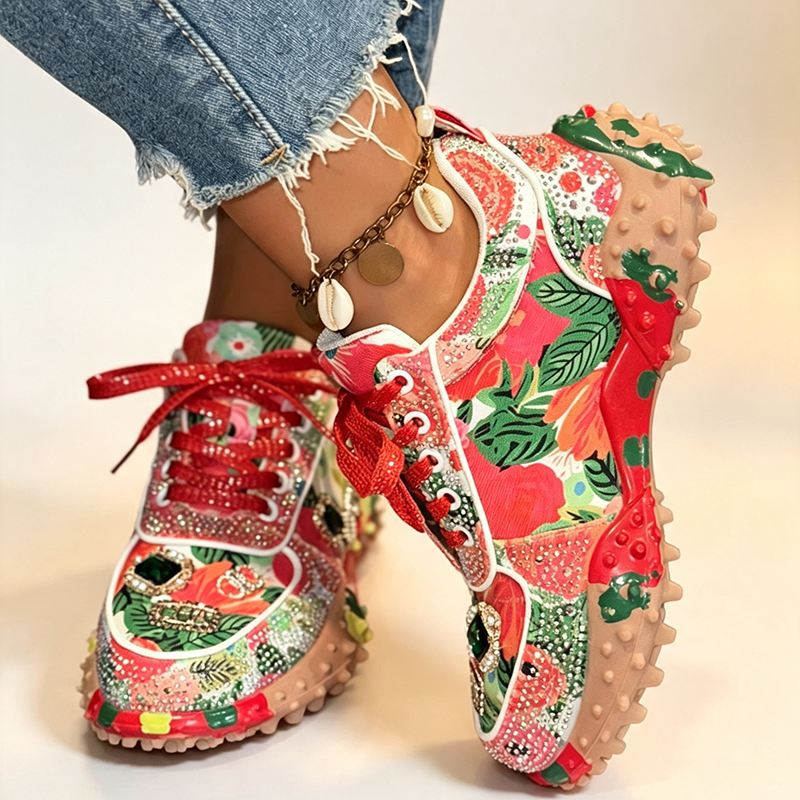 Women's Floral Rhinestone Platform Sneakers