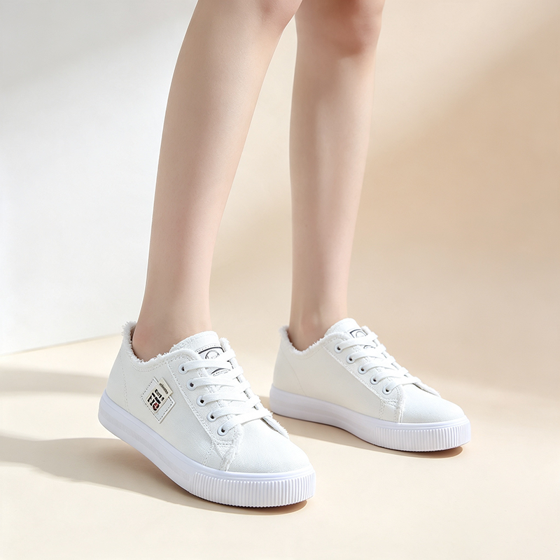 Women's casual canvas lace-up sneakers with frayed edge detailing