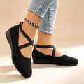 Women's Low-Wedge Walking Shoes with Elastic Crisscross Straps