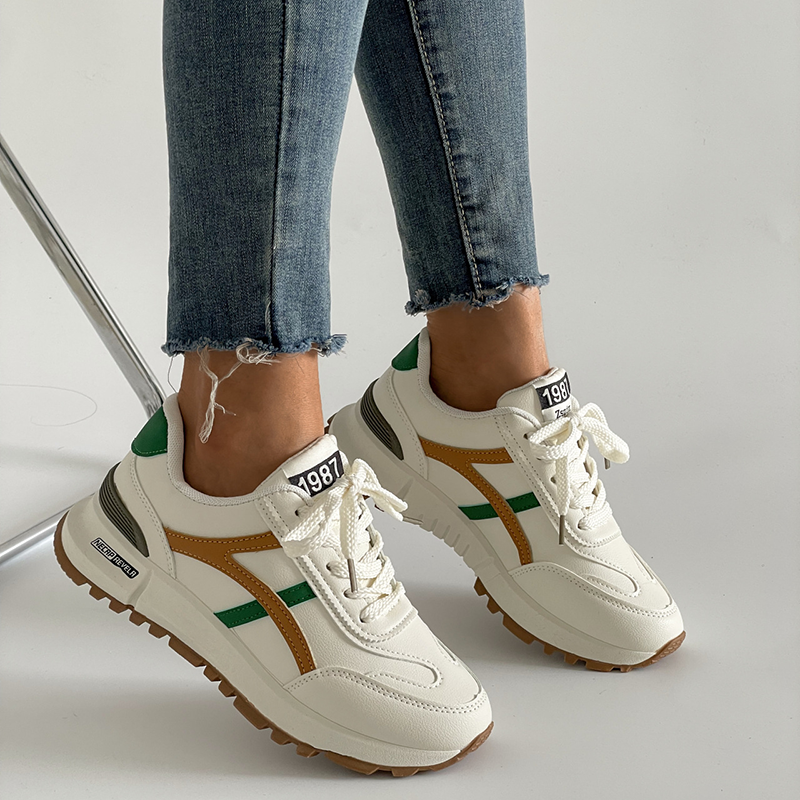 Women Retro Color Block Lace-Up Sneakers