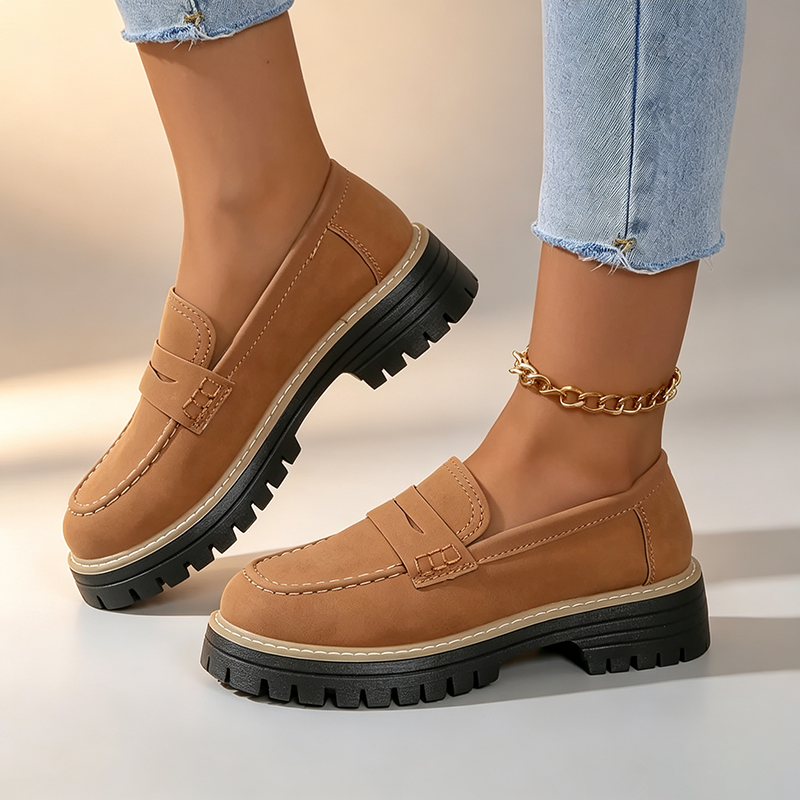 Women's platform slip-on shoes with block heels