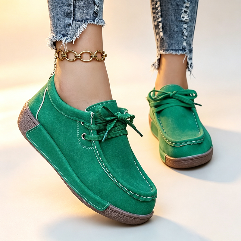 Women's Suede Lace-Up Platform Walking Shoes – Comfortable Sneakers