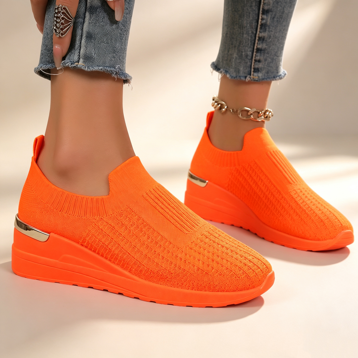 Women's Fly Knit Breathable Mesh Chunky Platform Casual Shoes