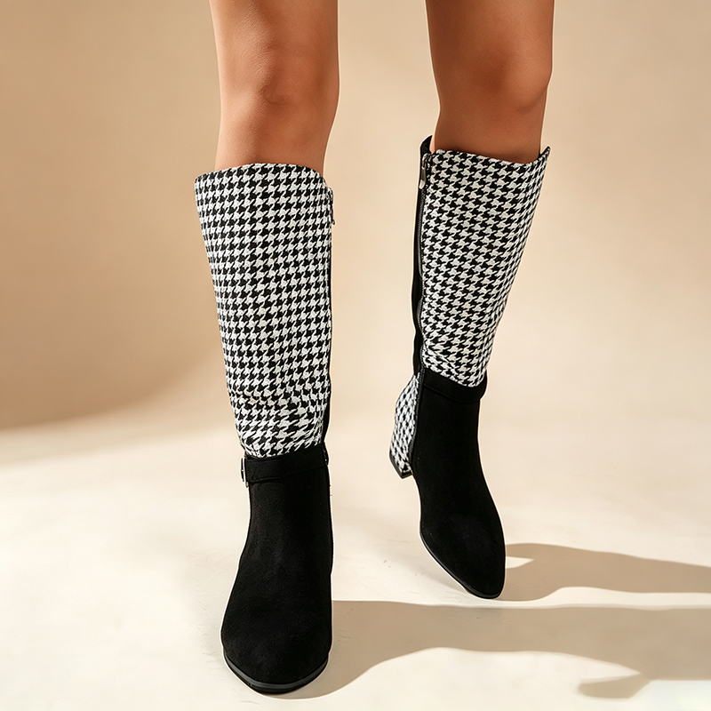Women's plaid-panel tall boots