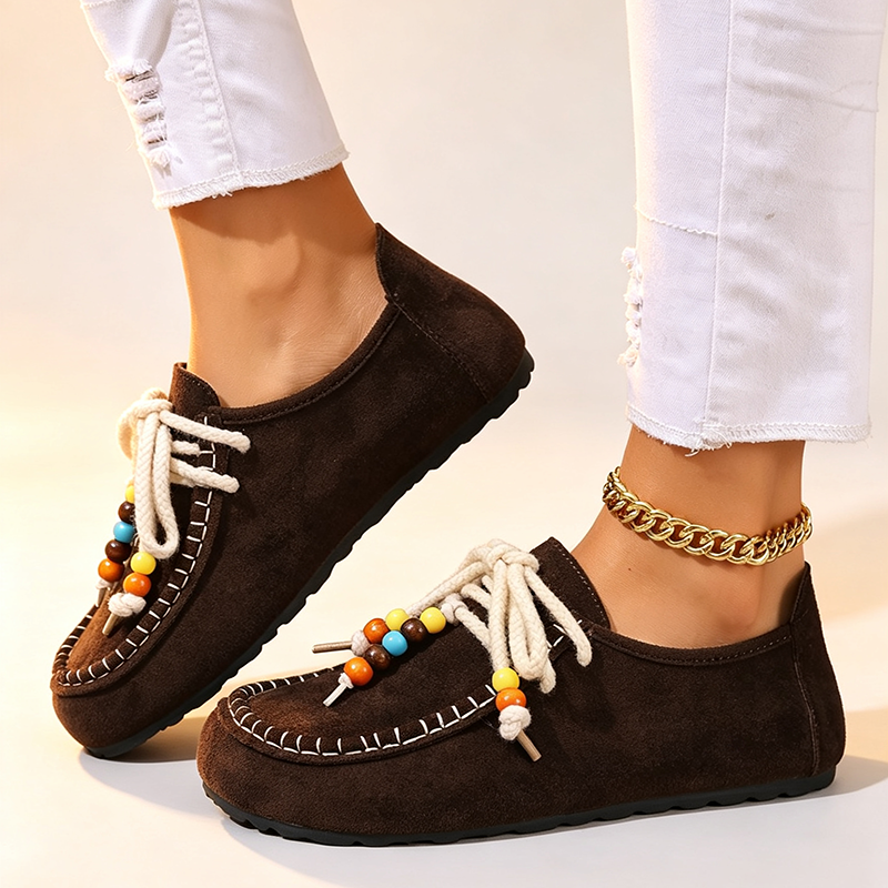 Women's Colorful Beaded Suede Slip-On Loafers