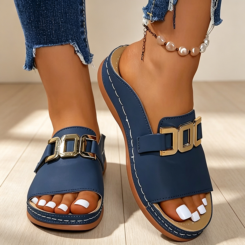 Women's Casual Platform Open-Toe Sandals with Metal Buckle